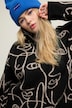 Troyer, oversized, face-silhouetten, opstaande kraag met rits
