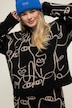 Troyer, oversized, face-silhouetten, opstaande kraag met rits