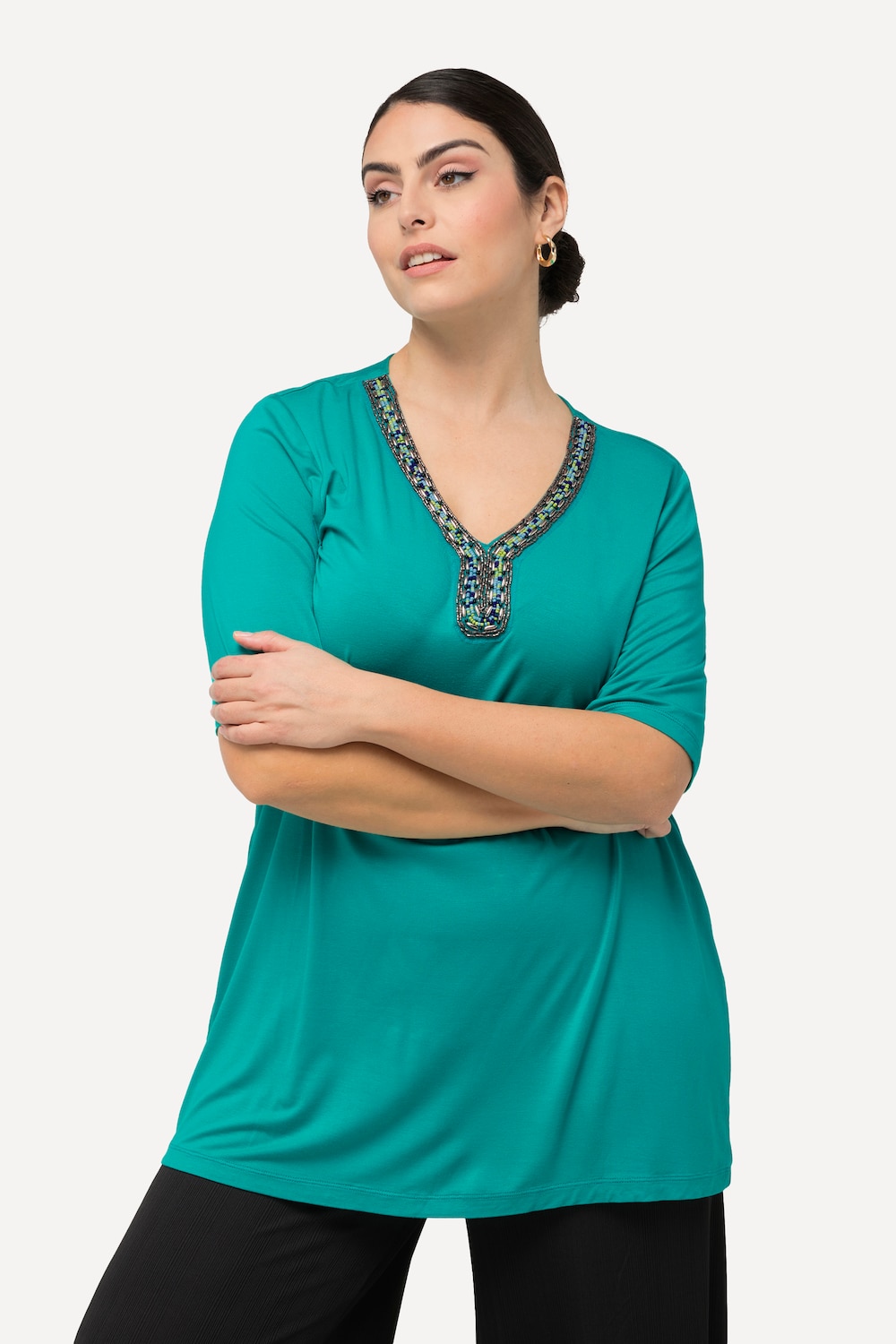 Grote Maten t-shirt, Dames, turquoise, Maat: 54/56, Viscose, Ulla Popken