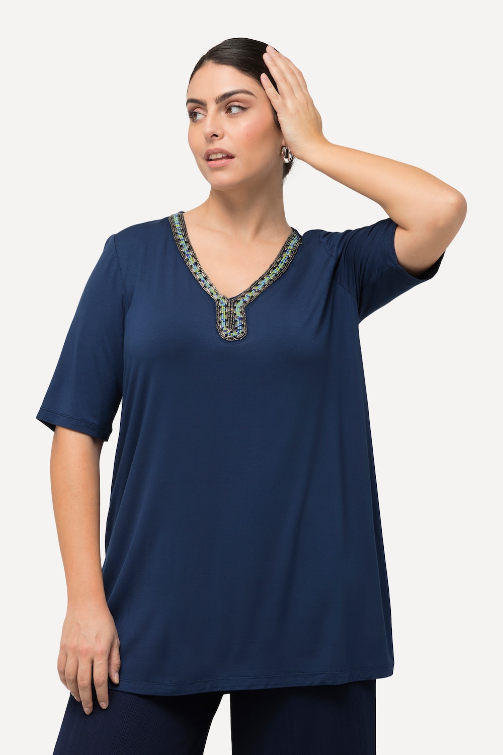 Grote Maten t-shirt, Dames, blauw, Maat: 62/64, Viscose, Ulla Popken