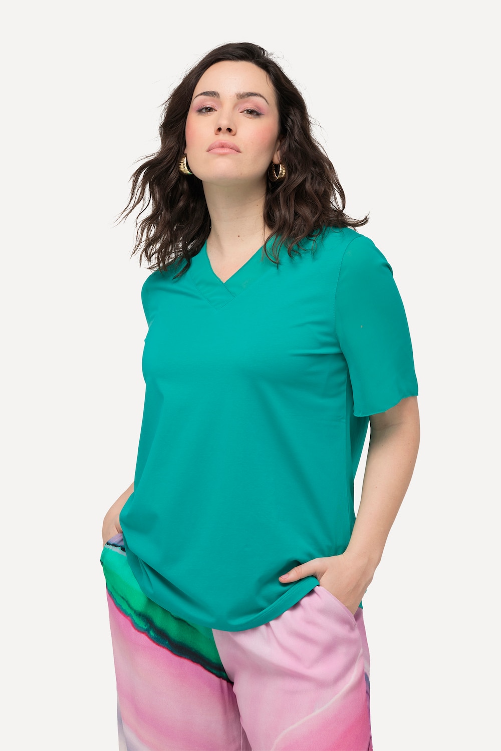 Grote Maten T-shirt, Dames, turquoise, Maat: 54/56, Polyester/Katoen, Ulla Popken