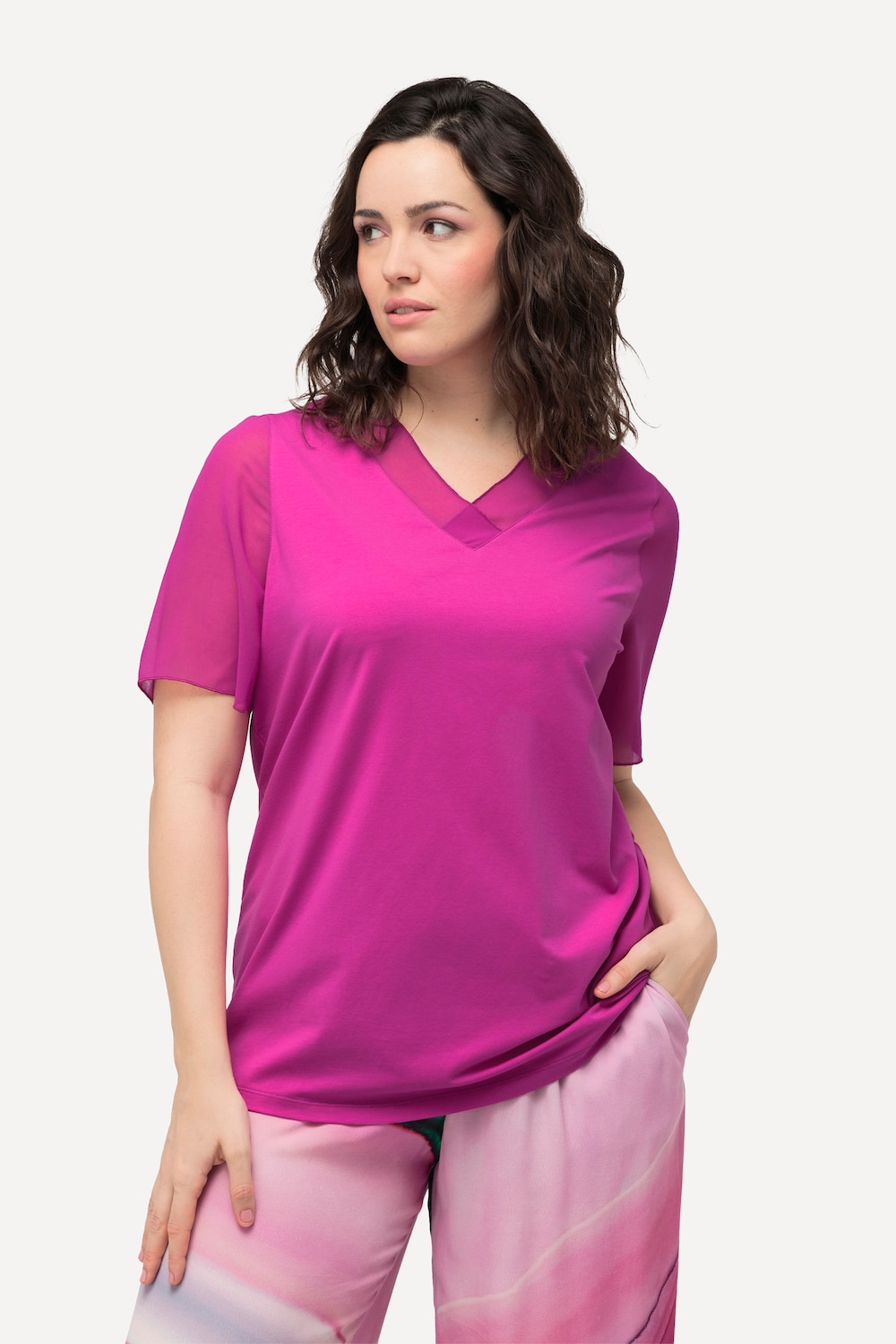 Grote Maten T-shirt, Dames, roze, Maat: 50/52, Polyester/Katoen, Ulla Popken