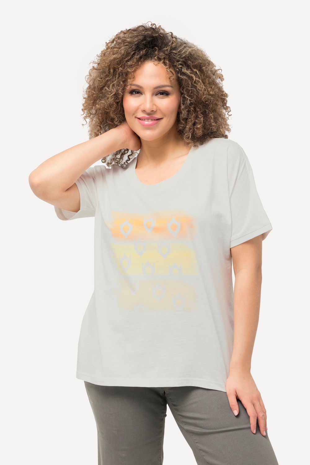 Grote Maten T-shirt, Dames, beige, Maat: 46/48, Katoen, Ulla Popken