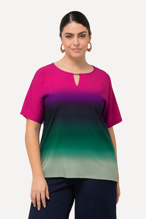 Blouse avec dégradé de couleurs, col tunisien et manches courtes