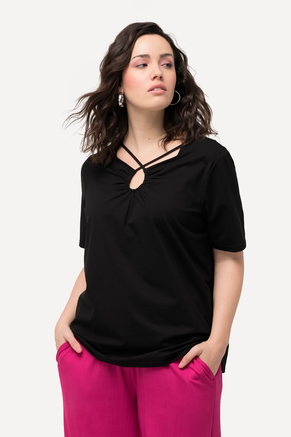 Große Größen T-Shirt, Damen, schwarz, Größe: 42/44, Baumwolle, Ulla Popken