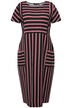 Žerzejové midi šaty, pruhy, oversize, kulatý výstřih, krátké rukávy