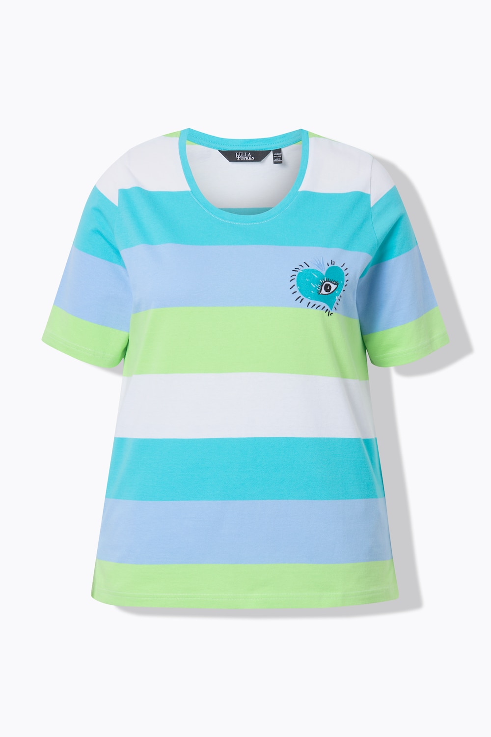 Stora storlekar T-shirt med ränder, Dam, turkos, storlek: 46/48, Bomull, Ulla Popken