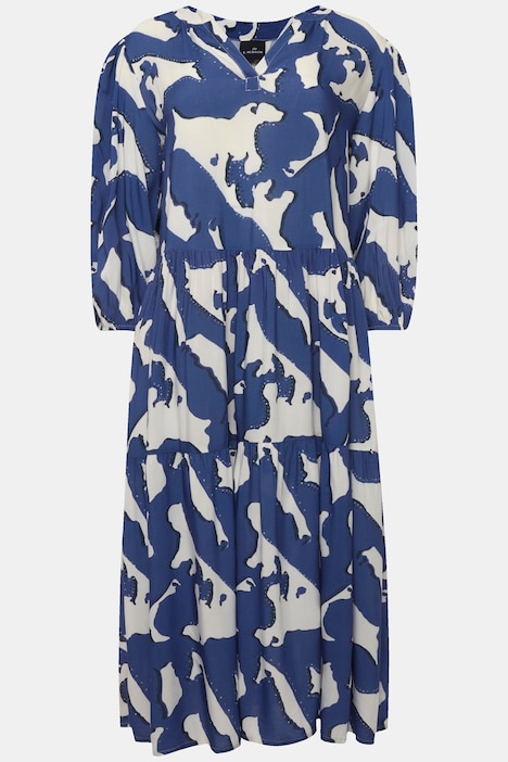 Kleid, A-Line, allover Print, Tunika-Ausschnitt, 3/4-Ärmel, OEKO-TEX