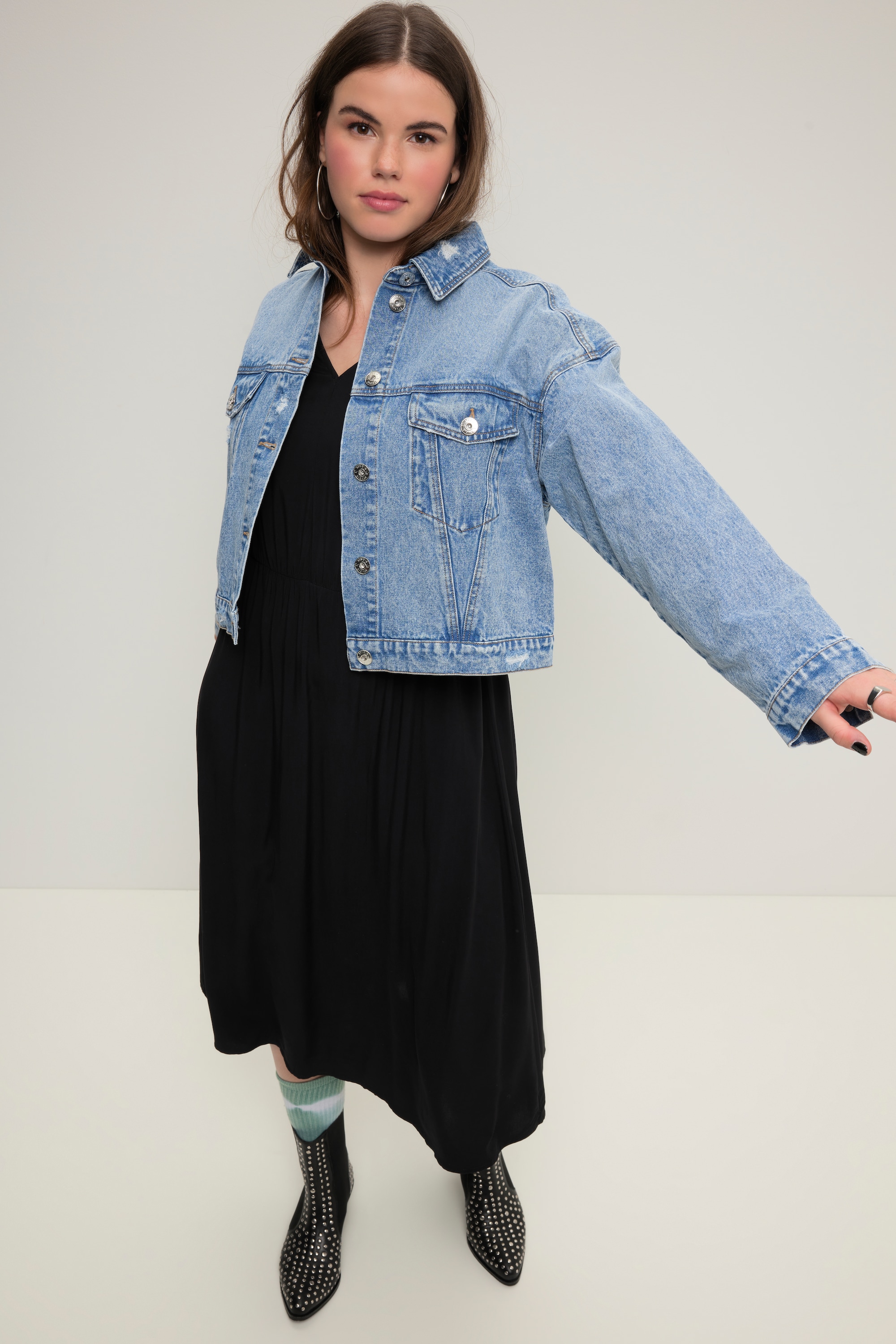 Studio Untold Damen große Größen Jeansjacke oversized Hemdkragen