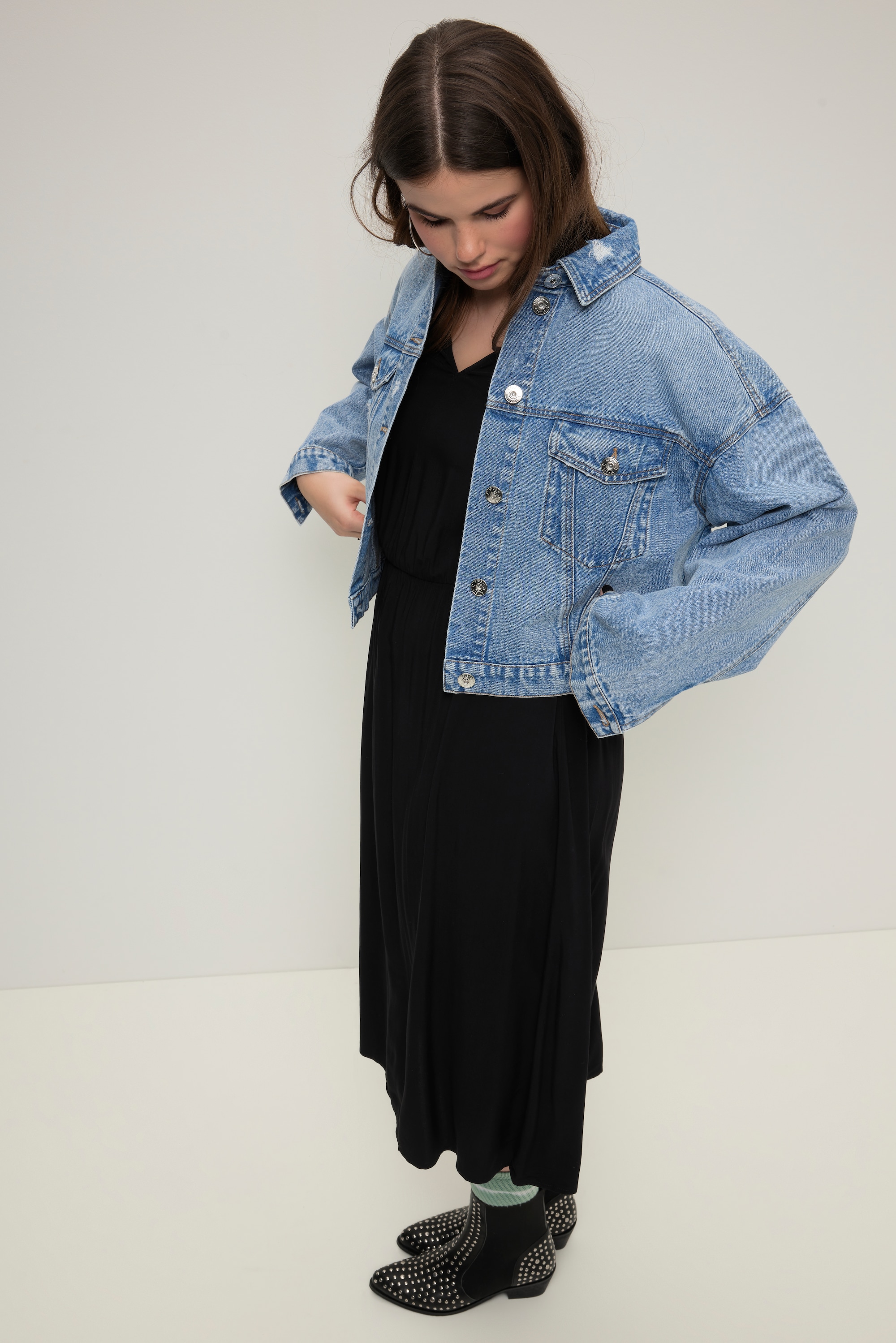 Studio Untold Damen große Größen Jeansjacke oversized Hemdkragen