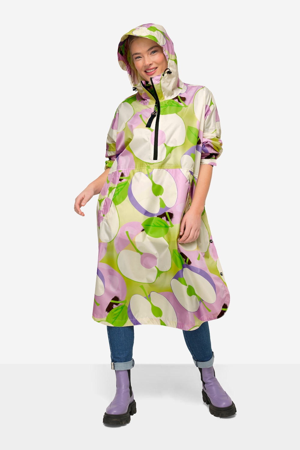 Funktions-Regencape, Unisex, Apfel Print, Kapuze