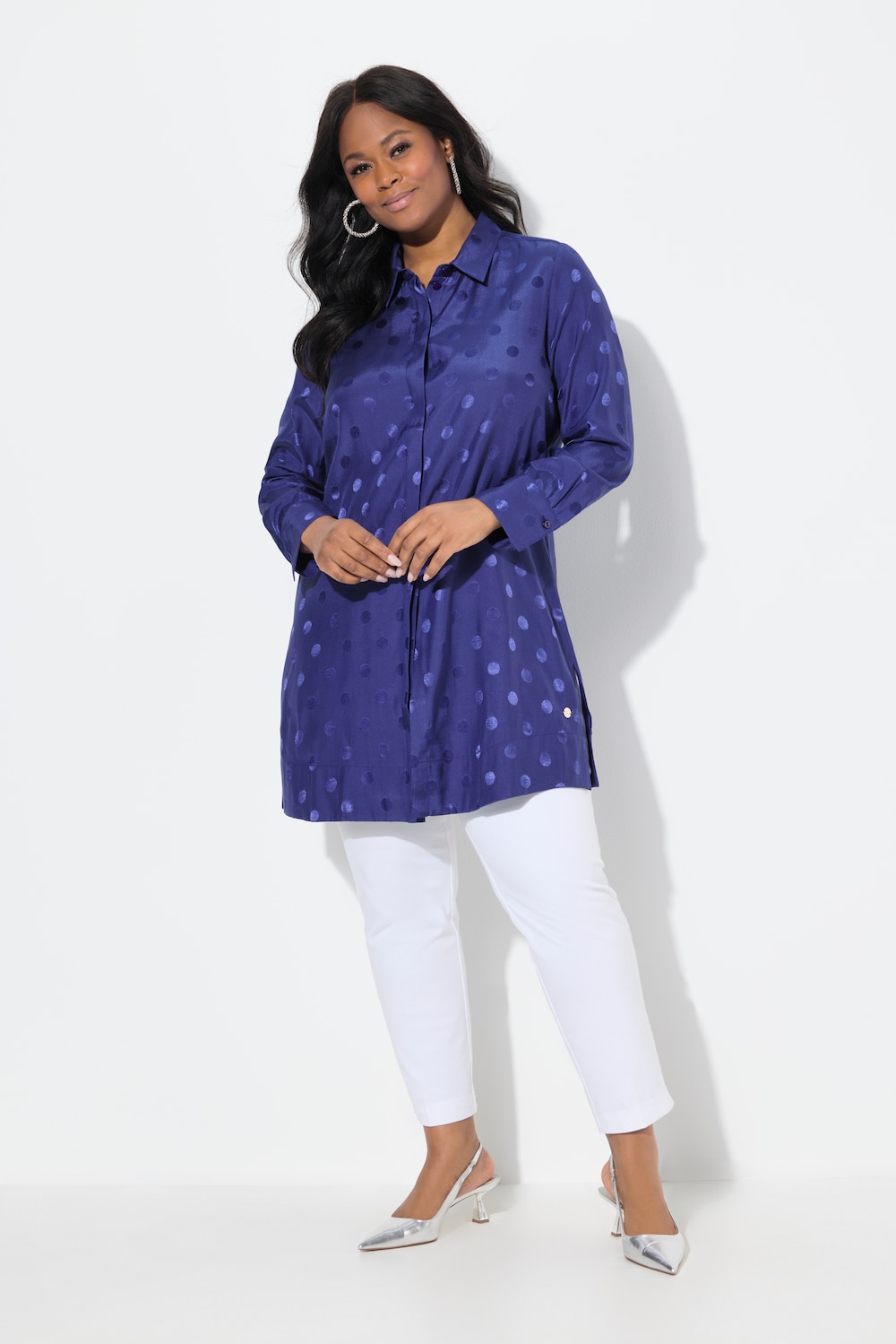Große Größen Longbluse, Damen, blau, Größe: 42/44, Polyester/Viskose, Ulla Popken