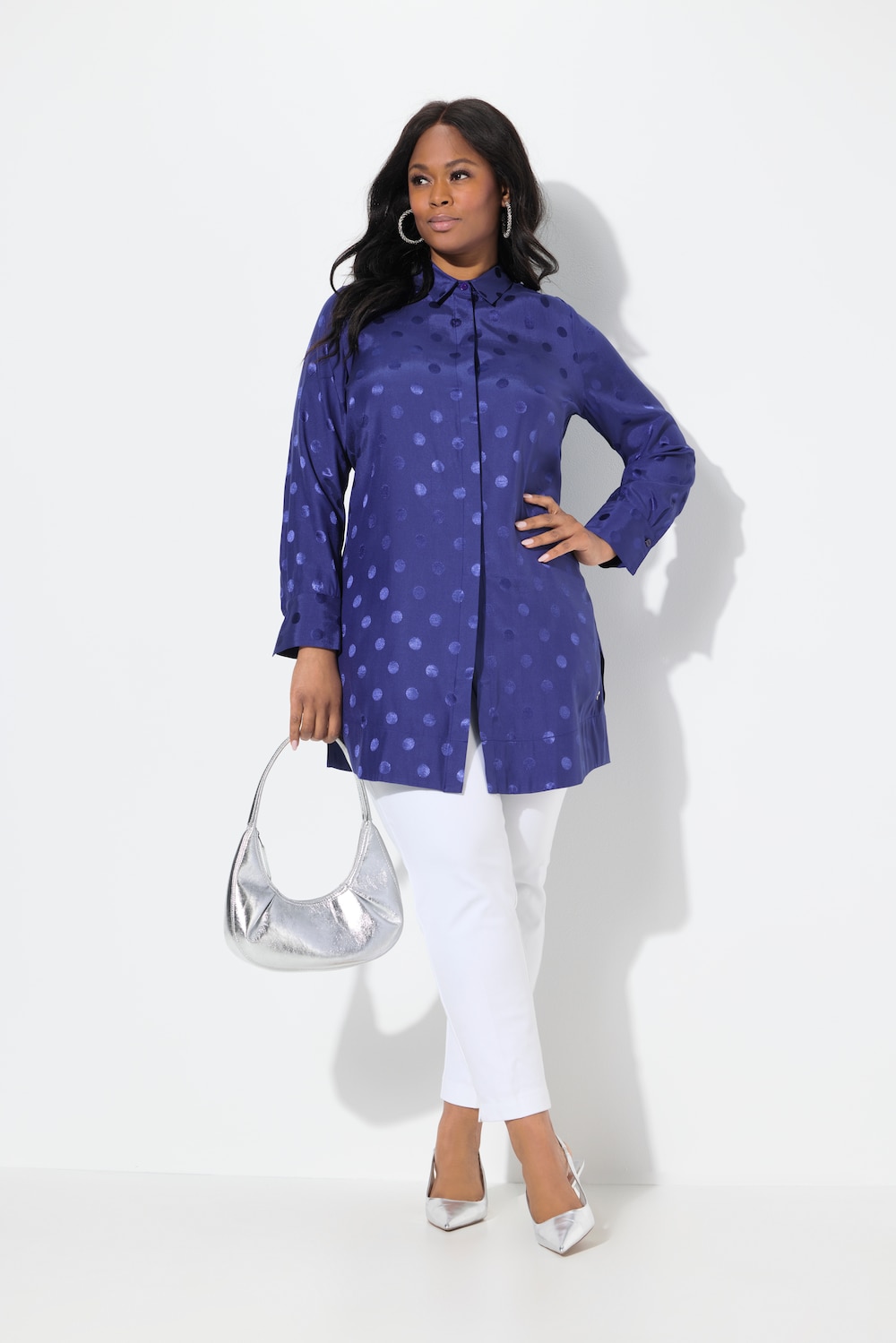Longbluse, Jacquard-Punkte, Hemdkragen, Langarm