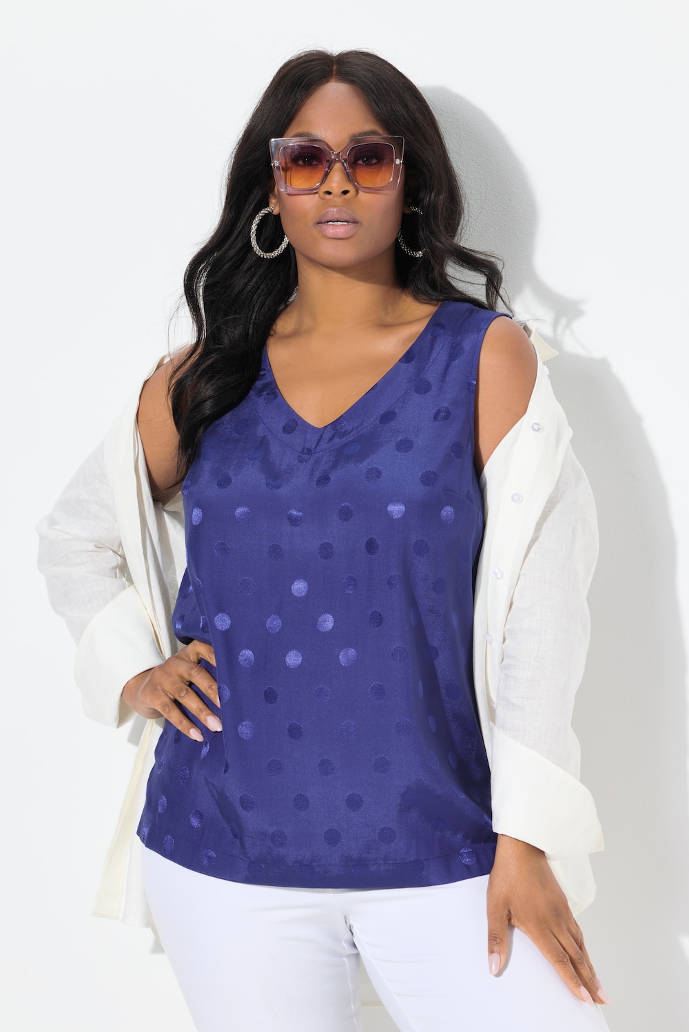 Große Größen Blusentop, Damen, blau, Größe: 58/60, Polyester/Viskose, Ulla Popken