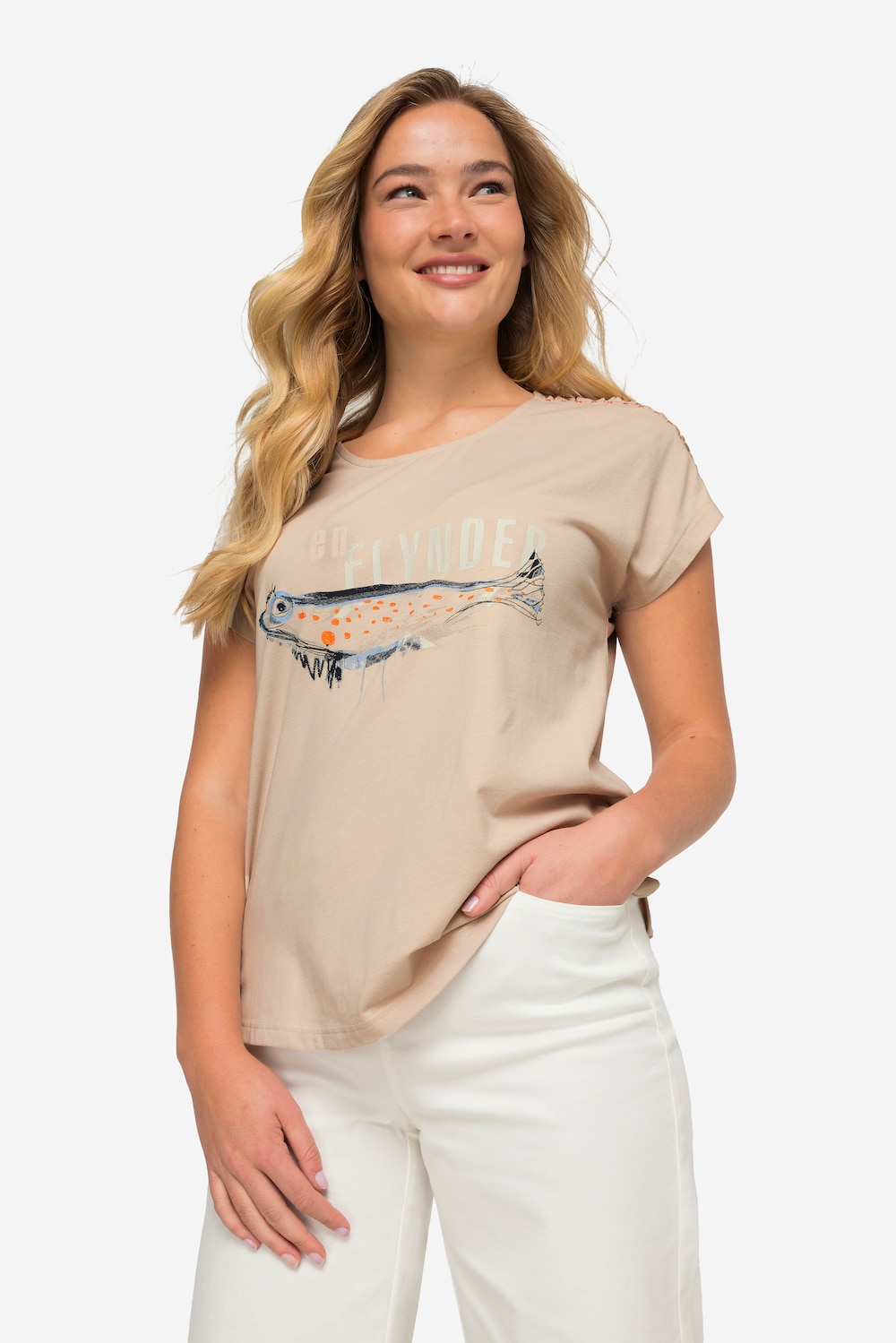 Große Größen T-Shirt, Damen, beige, Größe: XXL, Baumwolle, LAURASON