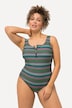 Maillot de bain à rayures et fermeture éclair sans bonnets souples. Matière recyclée