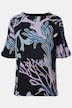 Coral Print T-Shirt Crew Neck Gathered Sleeve