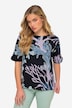 Coral Print T-Shirt Crew Neck Gathered Sleeve