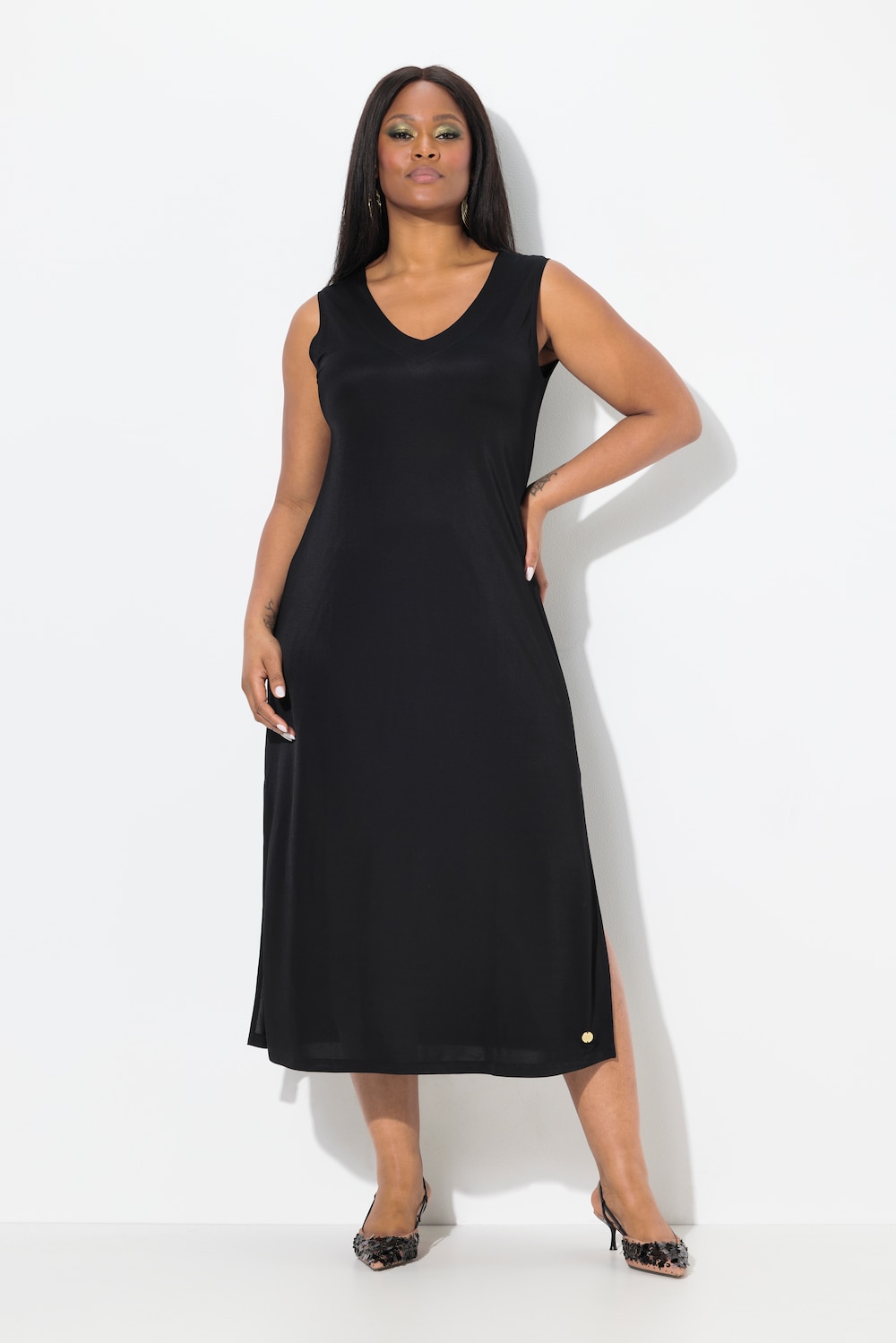 Große Größen Midi-Slinkykleid, Damen, schwarz, Größe: 54/56, Viskose, Ulla Popken