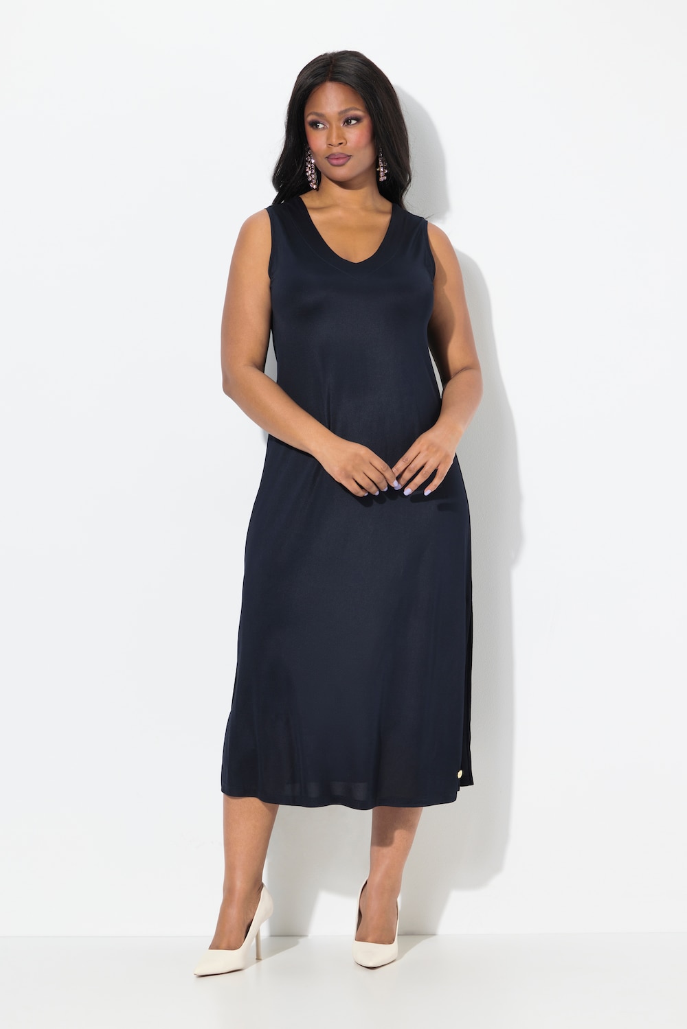 Große Größen Midi-Slinkykleid, Damen, blau, Größe: 46/48, Viskose, Ulla Popken