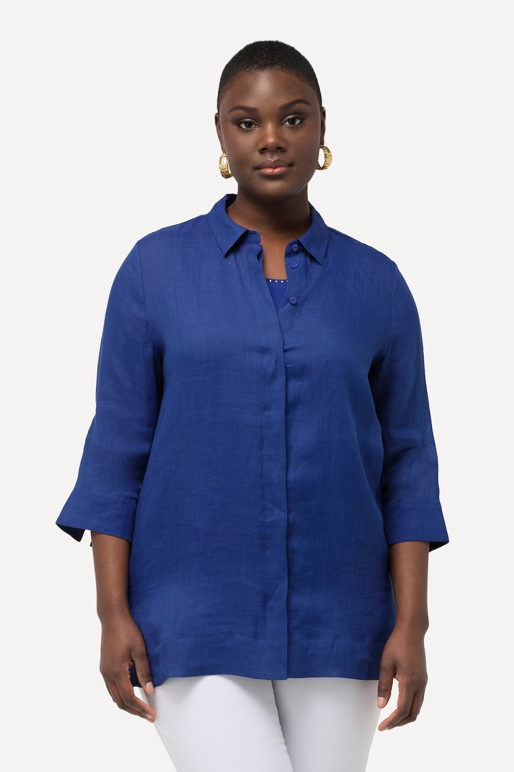 Große Größen Ramie-Bluse, Damen, blau, Größe: 54/56, Leinen, Ulla Popken