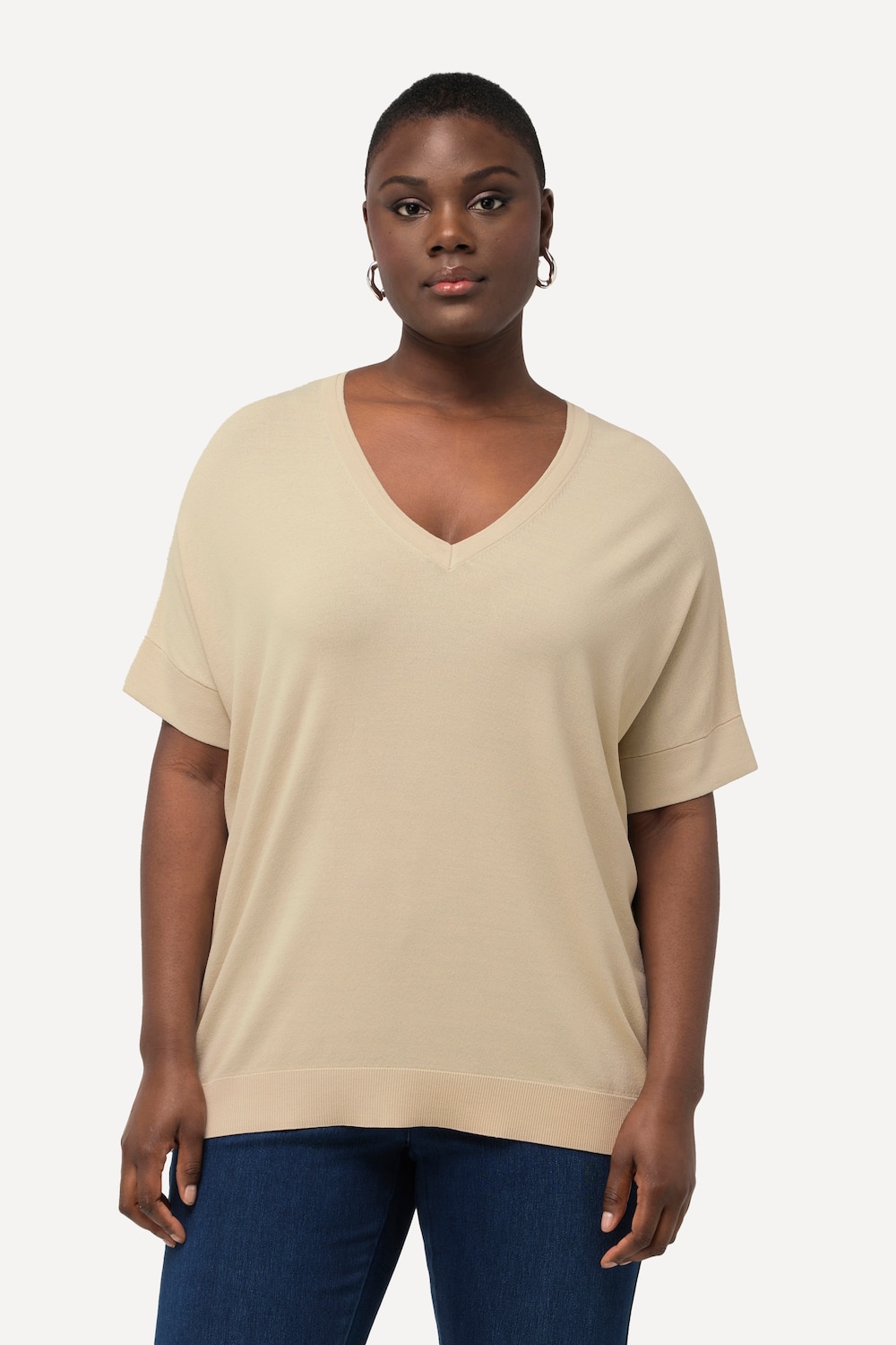 Große Größen Strickshirt, Damen, beige, Größe: 54/56, Viskose/Synthetische Fasern, Ulla Popken