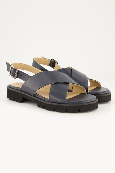 Leren sandalen, gekruiste bandjes, wijdte H