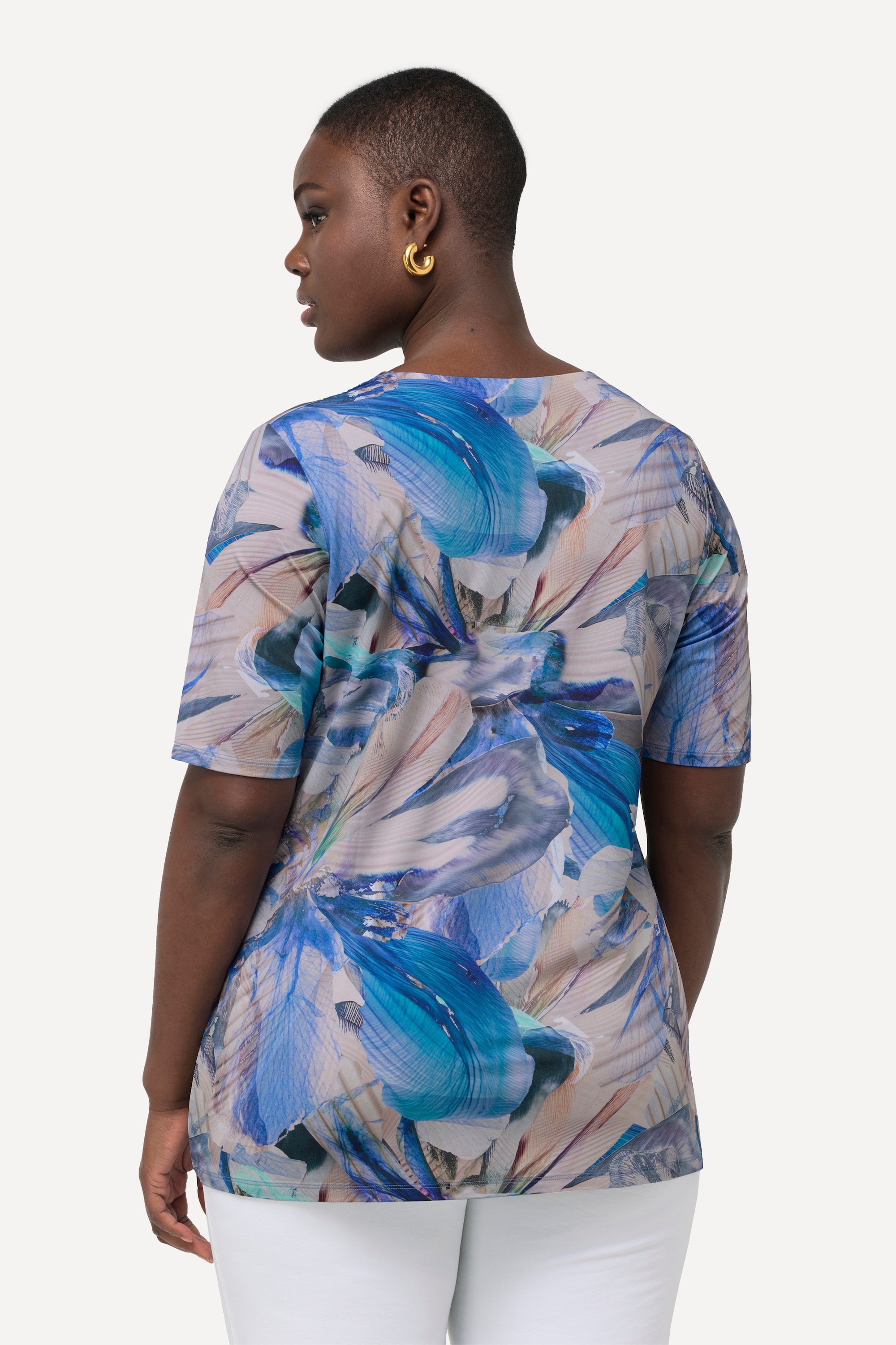 Ulla Popken Damen große Größen Slinkyshirt A Linie V Ausschnitt Halbarm 828566