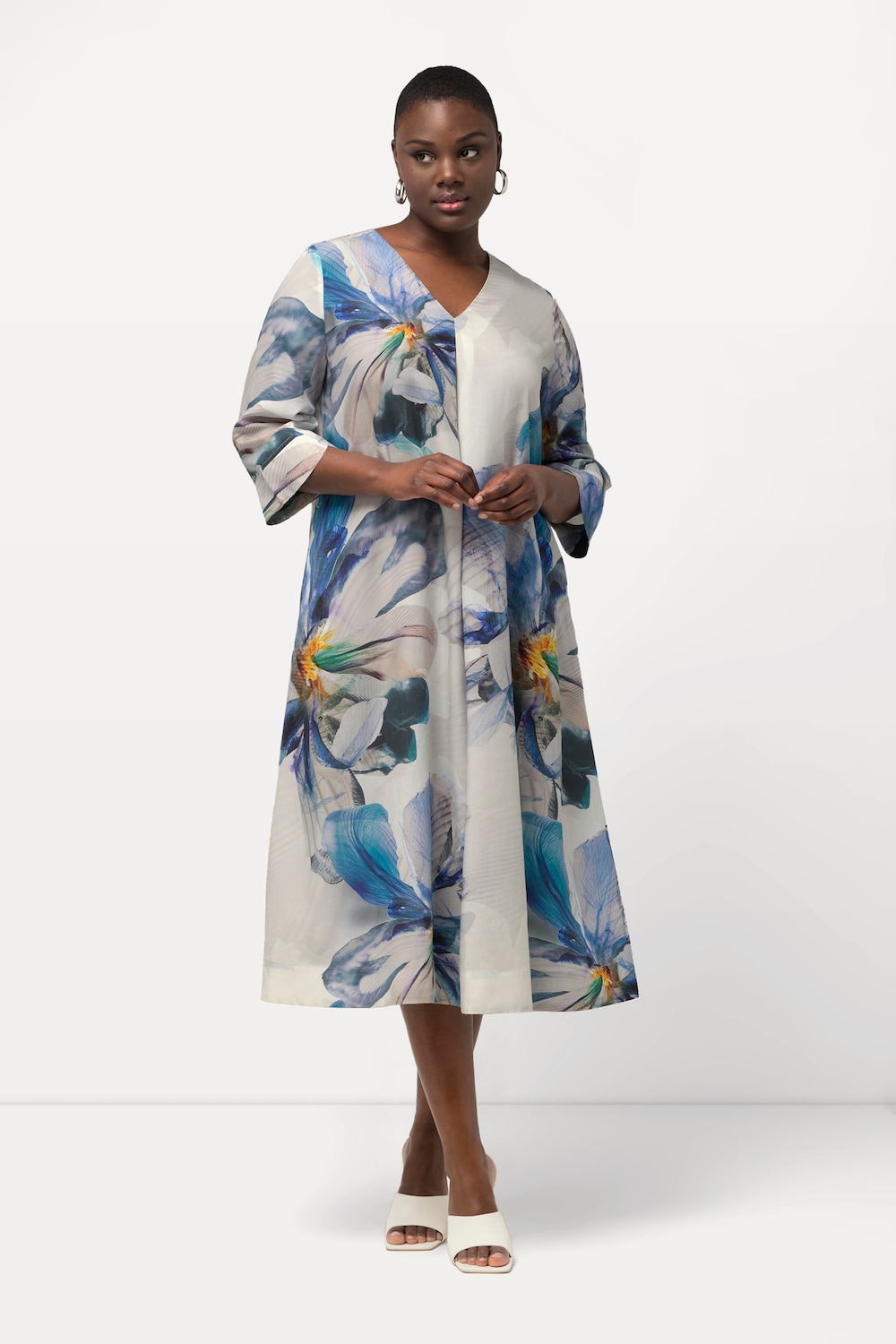 Große Größen Midikleid, Damen, blau, Größe: 42/44, Synthetische Fasern, Ulla Popken