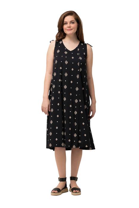 Midi šaty, kosočtverce, výstřih do V, bez rukávů, biobavlna