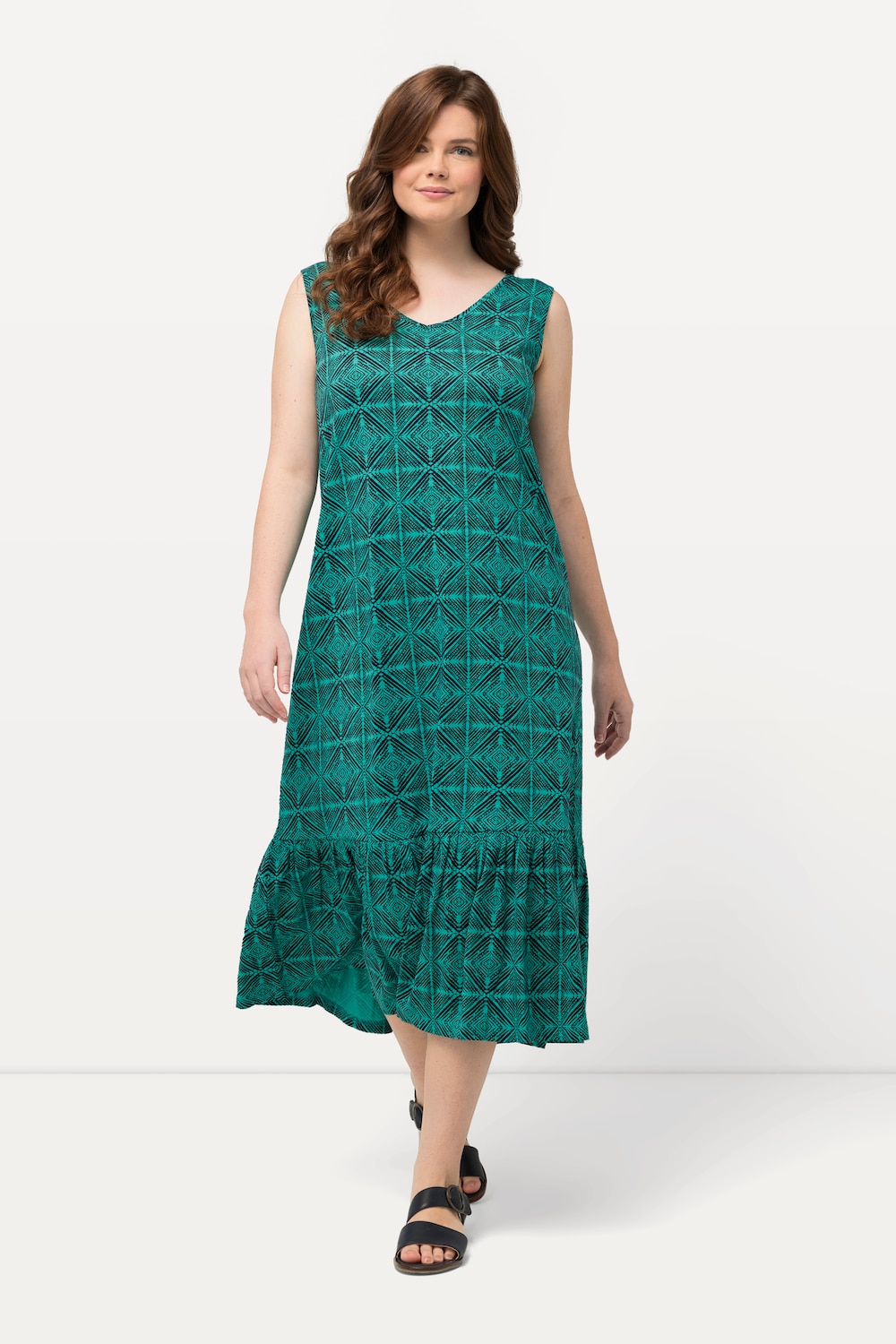 Grote Maten Jersey midi-jurk, Dames, turquoise, Maat: 50/52, Katoen, Ulla Popken