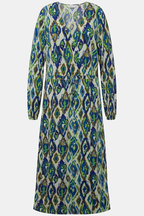 Diamond Print Wrap Look Dress