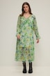 Maxikleid, A-Line, Chiffon, Blumen-Print, V-Ausschnitt, Langarm