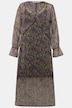 Maxikleid, A-Line, Chiffon, Minimal Blumen, V-Ausschnitt, Langarm
