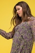 Maxikleid, A-Line, Chiffon, Minimal Blumen, V-Ausschnitt, Langarm
