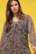 Maxikleid, A-Line, Chiffon, Minimal Blumen, V-Ausschnitt, Langarm
