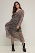 Maxikleid, A-Line, Chiffon, Minimal Blumen, V-Ausschnitt, Langarm