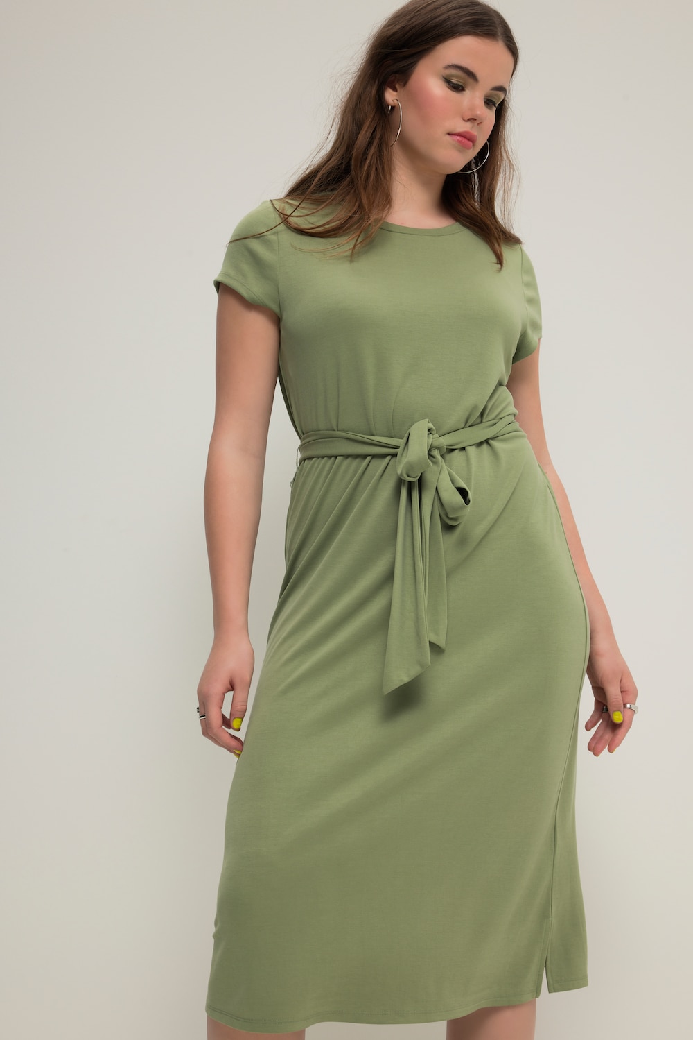 Grote Maten Midi-jurk, Dames, groen, Maat: 42/44, Synthetische vezels/Polyester, Studio Untold