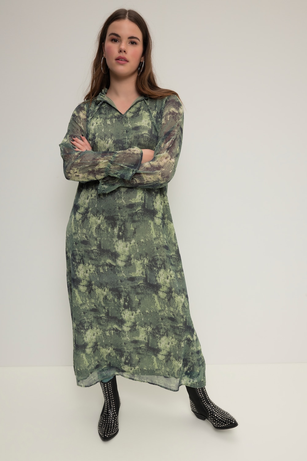 Grote Maten Maxi-jurk, Dames, groen, Maat: 50/52, Polyester, Studio Untold