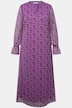 Maxi-jurk, A-lijn, chiffon, tijgerprint, volangs, ruchekraag, lange mouwen