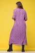 Maxi-jurk, A-lijn, chiffon, tijgerprint, volangs, ruchekraag, lange mouwen