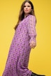 Maxi-jurk, A-lijn, chiffon, tijgerprint, volangs, ruchekraag, lange mouwen