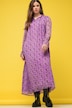 Maxi-jurk, A-lijn, chiffon, tijgerprint, volangs, ruchekraag, lange mouwen