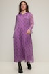 Maxi-jurk, A-lijn, chiffon, tijgerprint, volangs, ruchekraag, lange mouwen