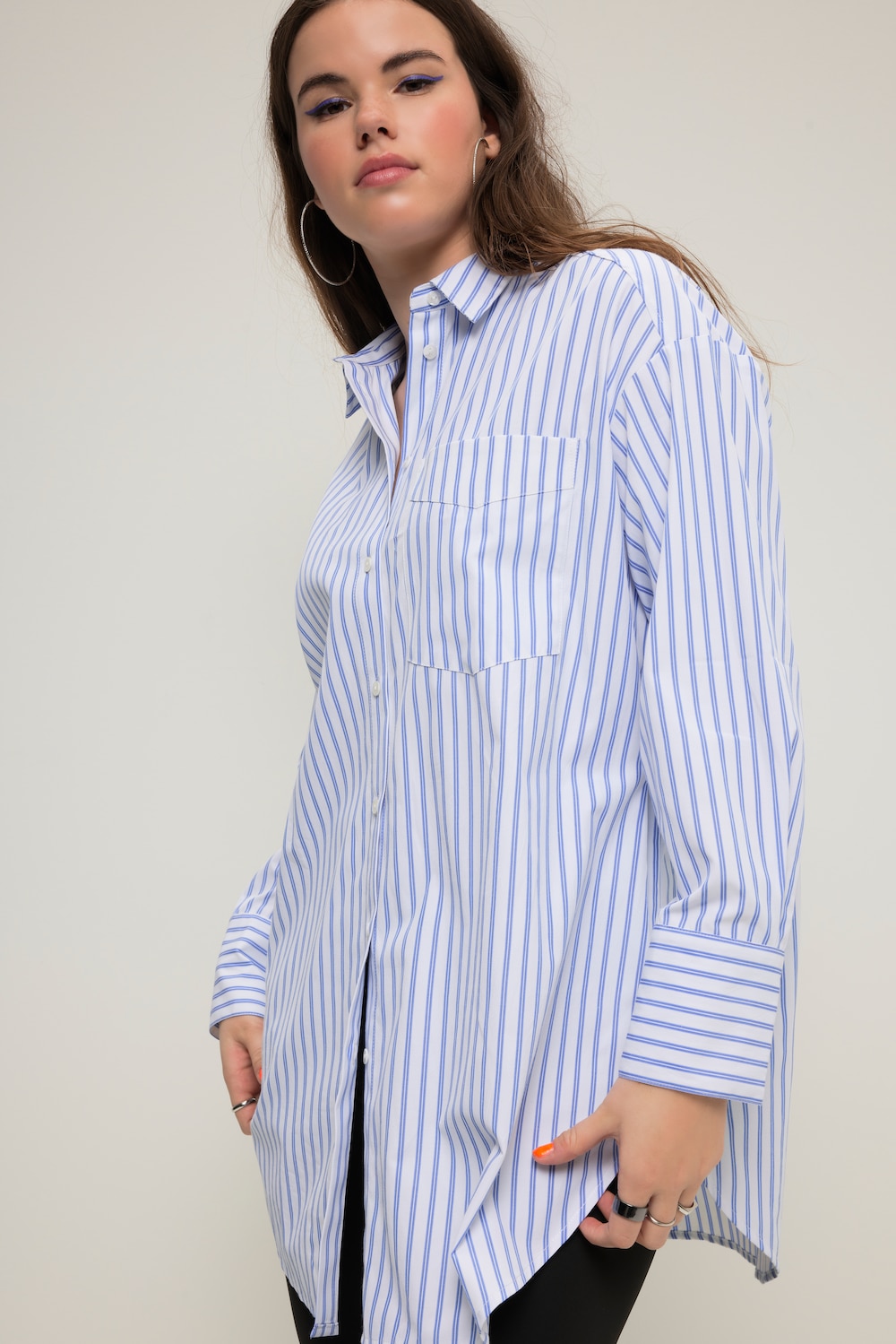 Grote Maten Shirtblouse, Dames, blauw, Maat: 50/52, Polyester/Katoen, Studio Untold