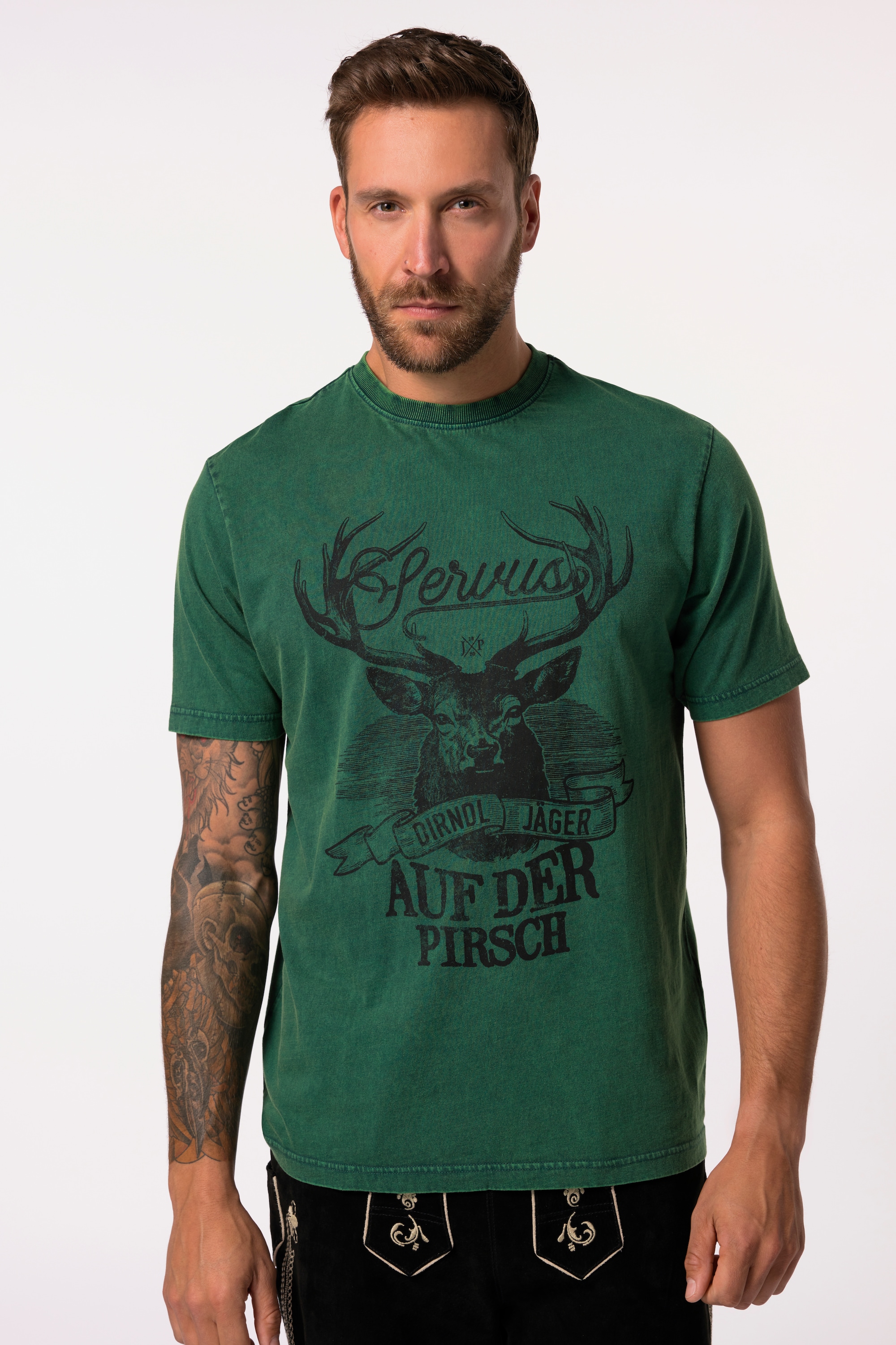 JP 1880 Herren große Größen T Shirt Tracht Halbarm Trachten Print Vintage Look
