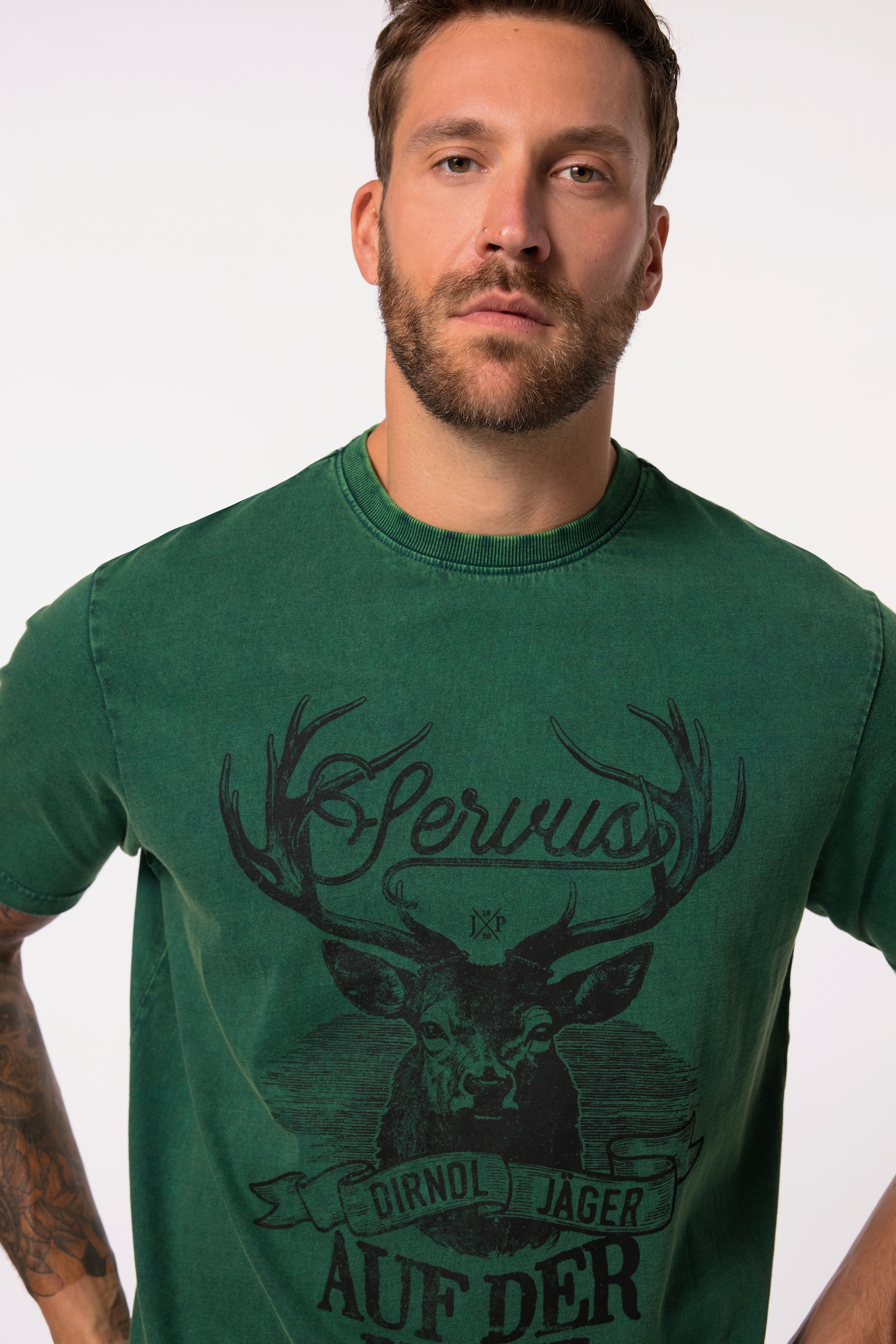 JP 1880 Herren große Größen T Shirt Tracht Halbarm Trachten Print Vintage Look