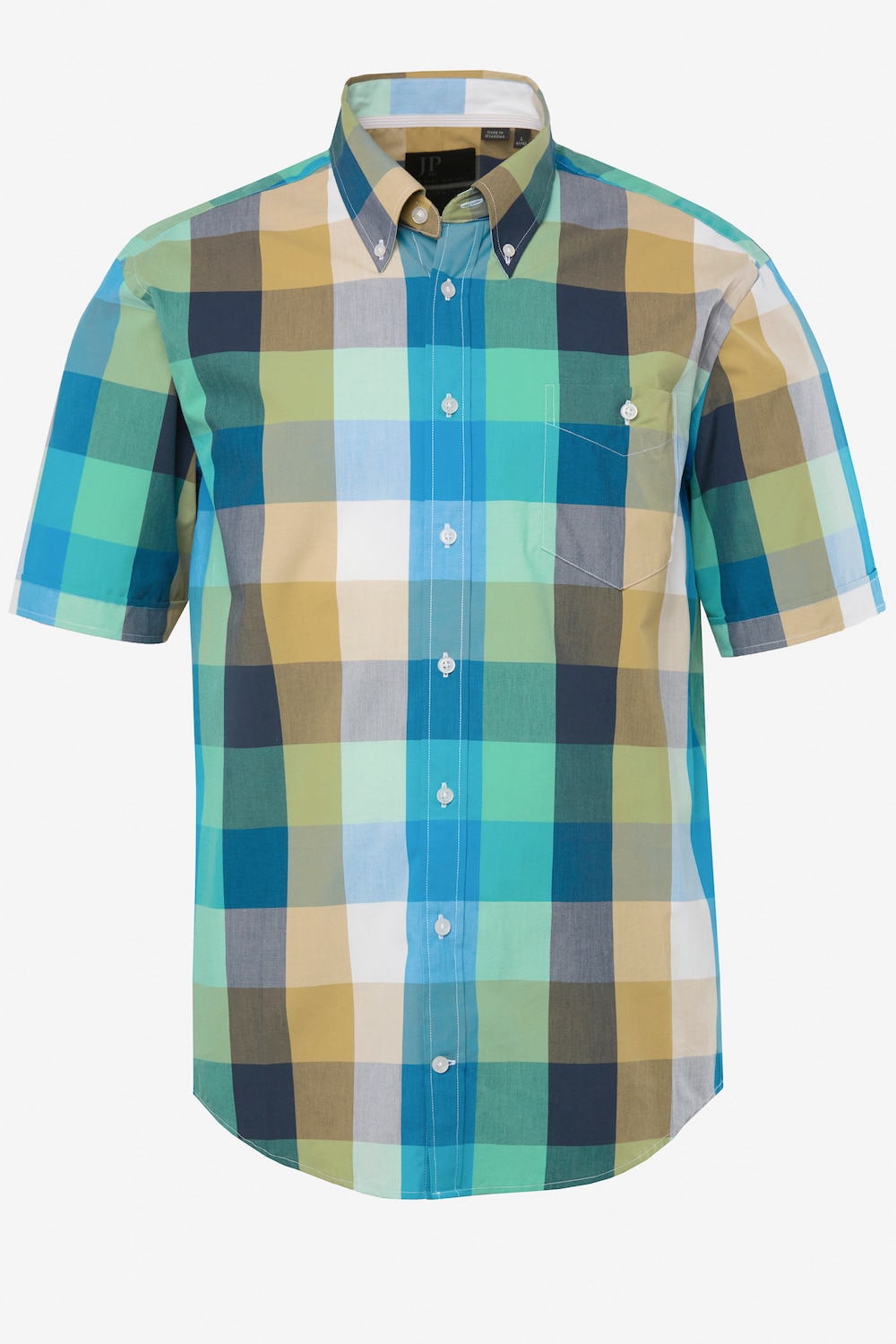 Geruit overhemd, korte mouwen, buttondown-kraag, moderne pasvorm, tot 8XL