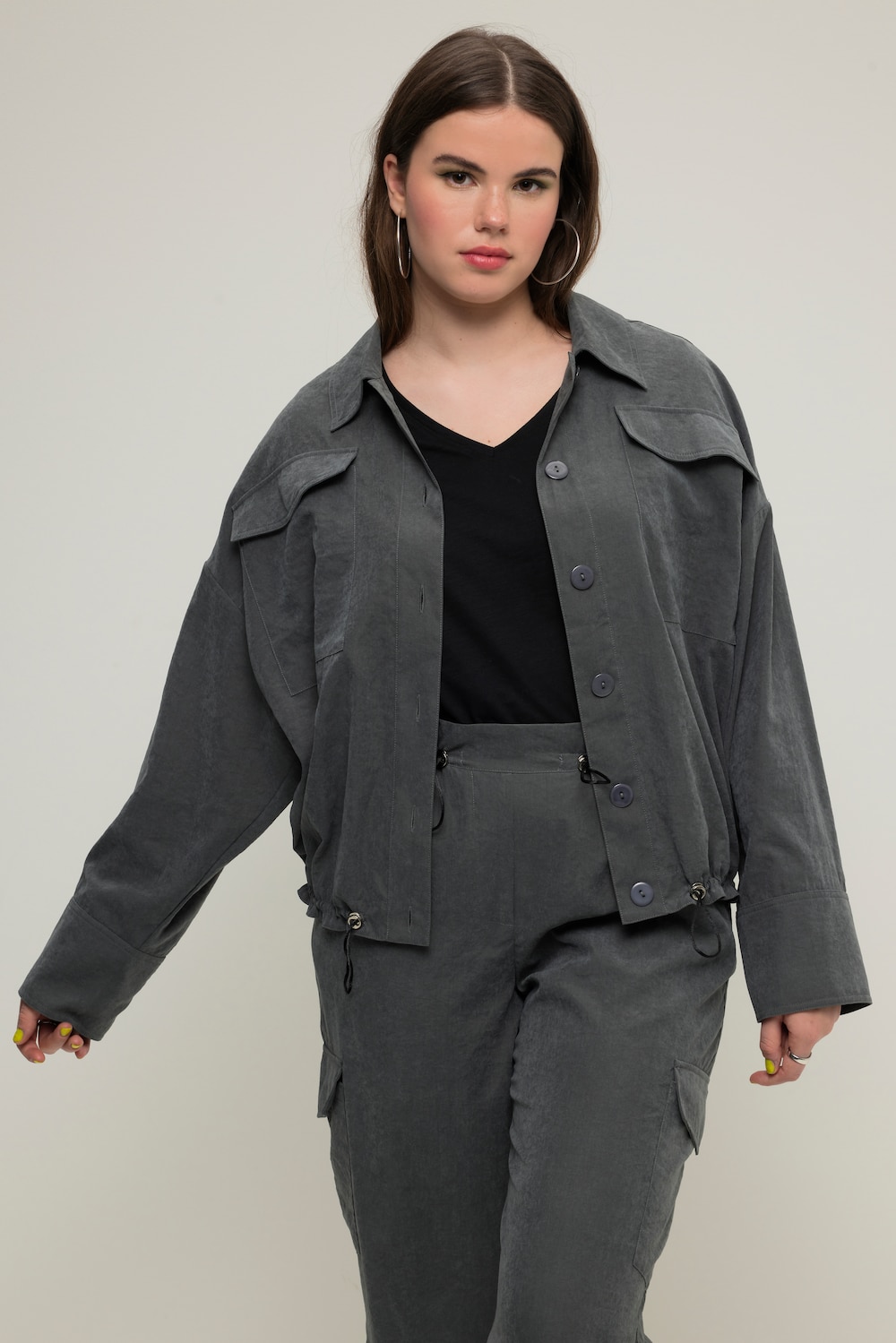 Große Größen Cargo-Hemd, Damen, grün, Größe: 46/48, Polyester/Synthetische Fasern, Studio Untold