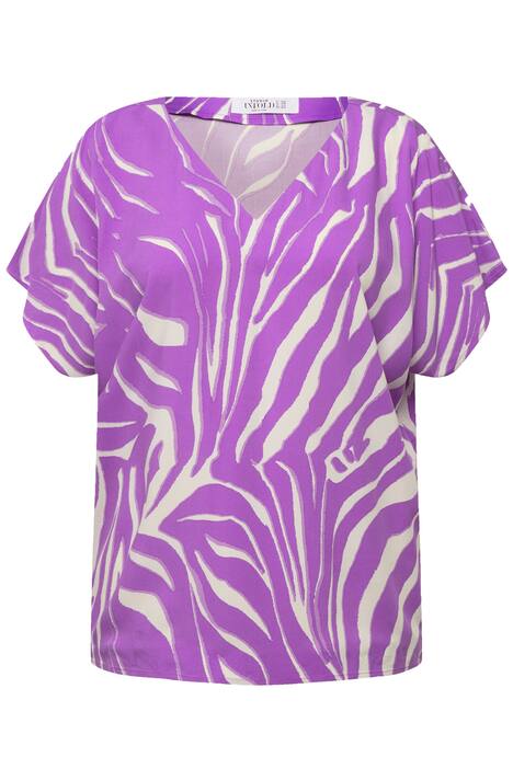 Halenkové tričko, oversize, zebra potisk, výstřih do V, krátké rukávy